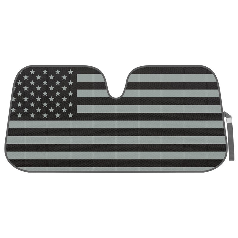 BDK USA 4th of July American Flag Black Curved Accordion Sun Visor for Car Windshield Cover - Truck Window Shades Car Flag & Sun Visor for Truck Windshield Sunshade - 58 x 27 inches - Image 1